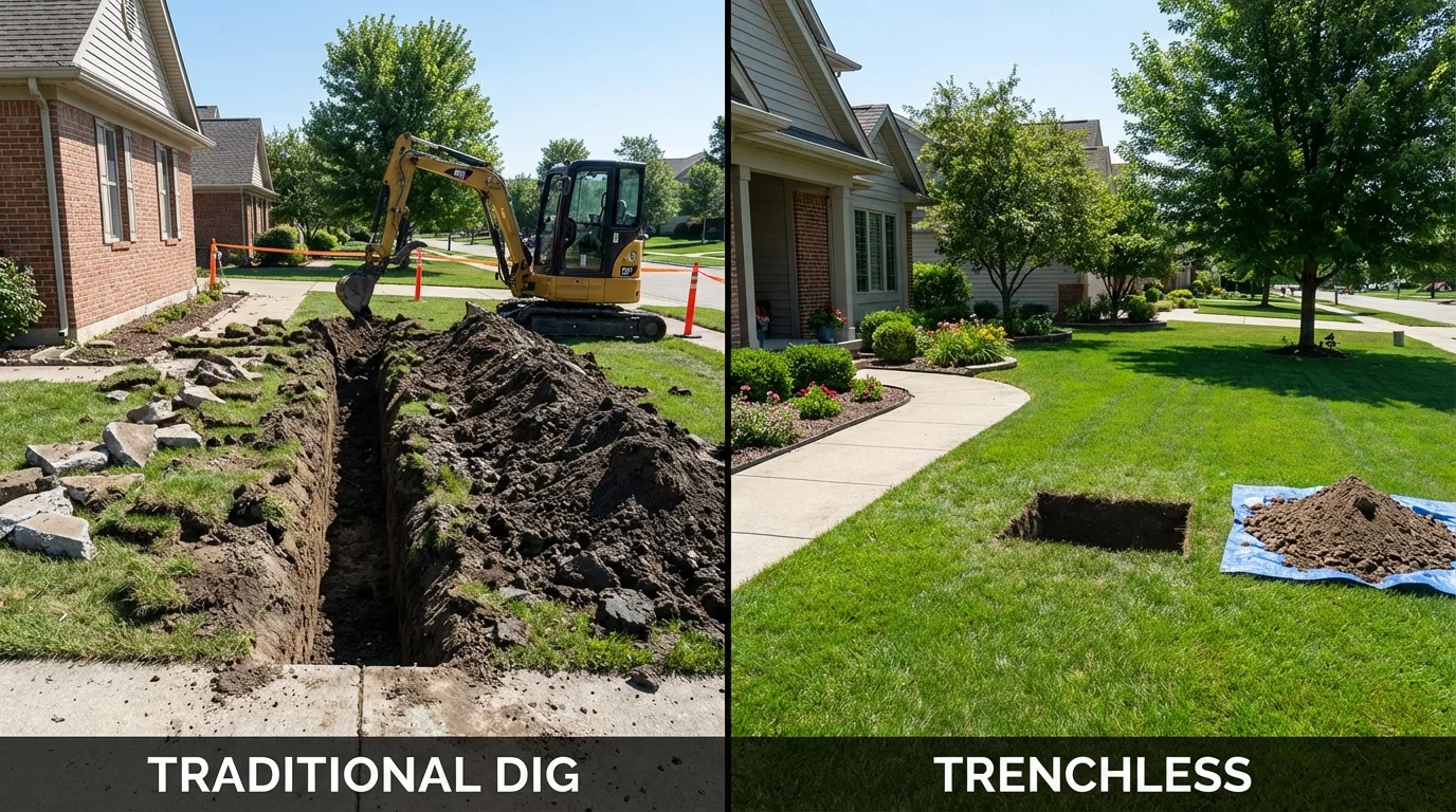 Trenchless sewer repair with minimal yard damage versus traditional excavation in Pleasanton, TX